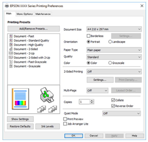 Select Preferences or Properties to access the printer driver window