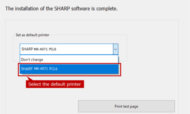 Select the Printer Driver Set as the Default Driver