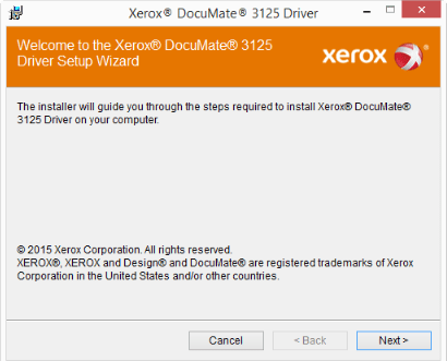 The Welcome screen for the scanner driver Setup Wizard open